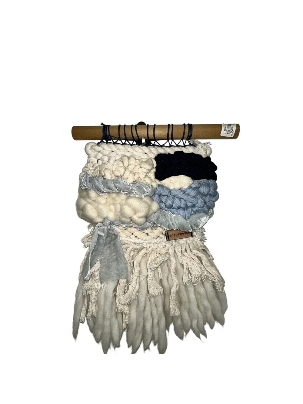 Handmade Roving Wool Velvet Tapestry Wall Hanging Bohemian Boho Ivory Blue 15